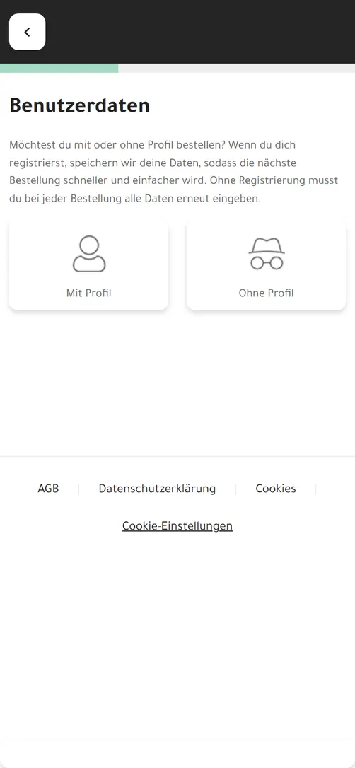 Benutzerdaten: Bestellung mit oder ohne Profil