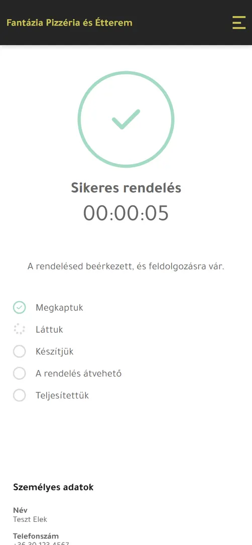 Sikeres rendelés: a rendelés állapota lépésenként