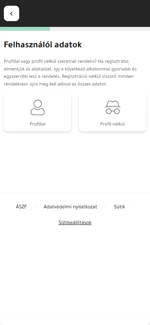 Felhasználói adatok: rendelés profillal vagy profil nélkül