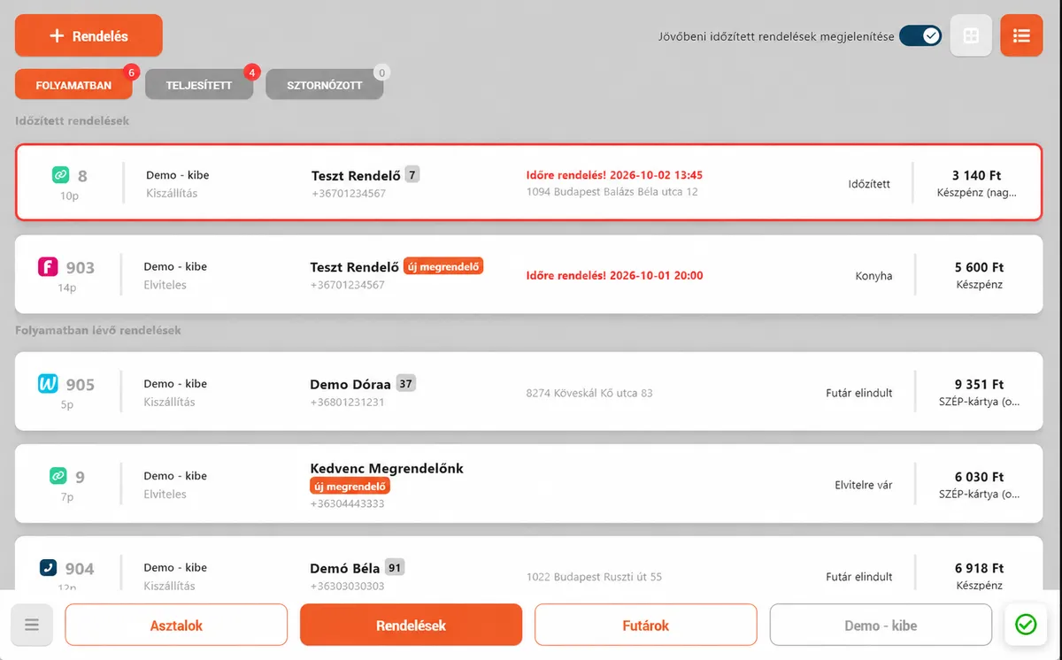 Orders in the ORSYS POS: website, phone, Wolt and Foodora orders, including scheduled orders